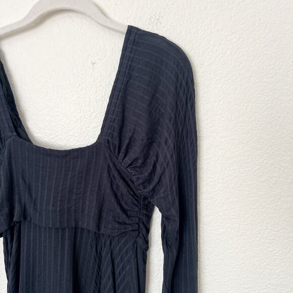 [Free People] Navy Blue Twisted Bust Open Front Slit Long Sleeve Top Sz Medium M - Picture 8 of 11